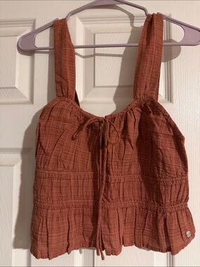 Roxy Rust-Orange Tie-Front Textured Tank Top